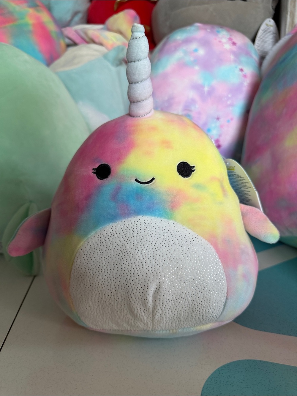 Plush Rainbow Tie-Dye Narwhal Stuffed Toy - Navina the Narwhal 8” Squishmallow